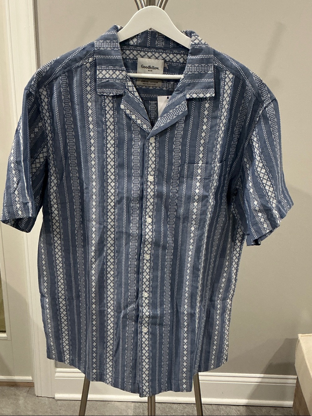 Blue Striped Geometric Short-Sleeve Button-Up